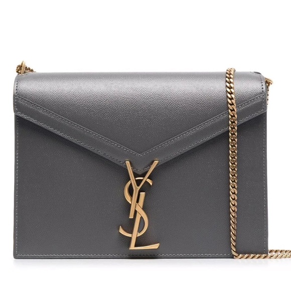 YSL CASSANDRA CHAIN WALLET IN GRAIN DE POUDRE EMBOSSED LEATHER NWOT - Picture 1 of 8